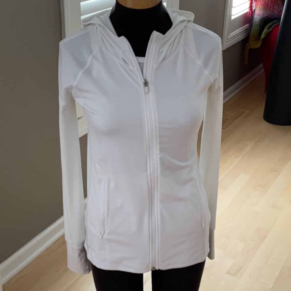 Athleta white Zip Front hooded sweatshirt